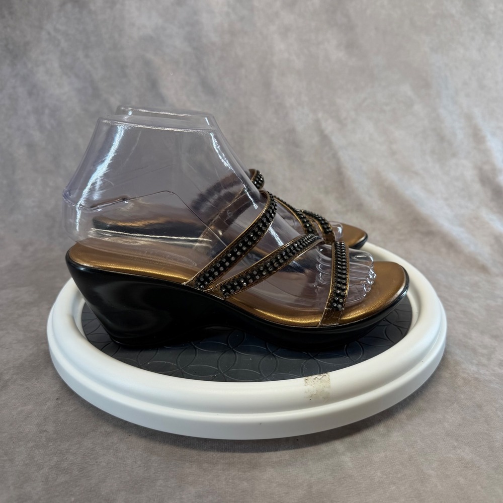Callisto of California Wedge Sandals Women 6 Bronze Rhinestone Strappy Heel